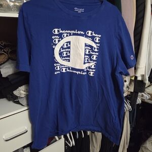 Champion Royal Blue Tee with White Script Logo